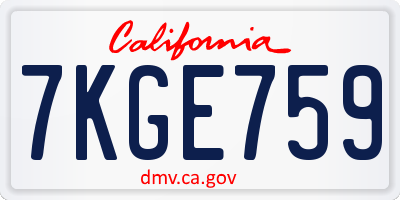 CA license plate 7KGE759
