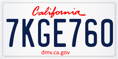 CA license plate 7KGE760