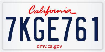CA license plate 7KGE761