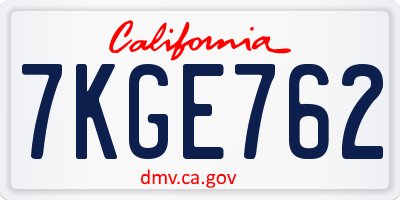 CA license plate 7KGE762