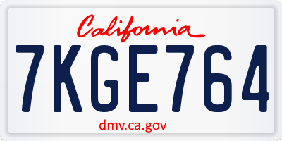 CA license plate 7KGE764