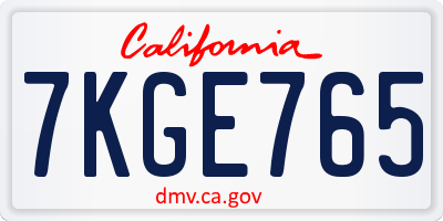 CA license plate 7KGE765