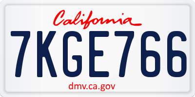 CA license plate 7KGE766