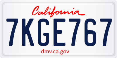 CA license plate 7KGE767