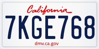 CA license plate 7KGE768