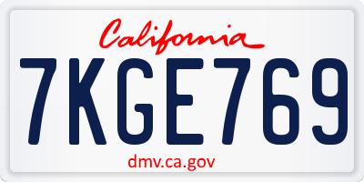CA license plate 7KGE769