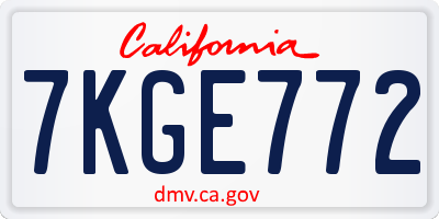 CA license plate 7KGE772