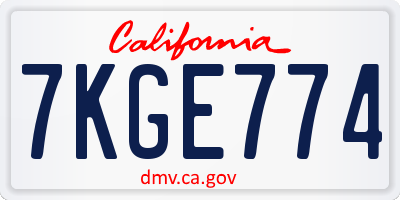 CA license plate 7KGE774