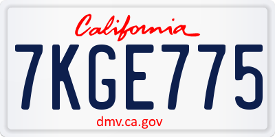 CA license plate 7KGE775