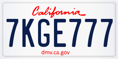CA license plate 7KGE777