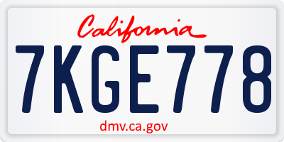 CA license plate 7KGE778