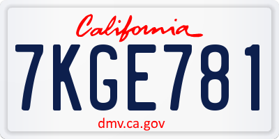 CA license plate 7KGE781