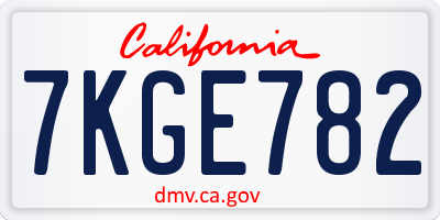 CA license plate 7KGE782