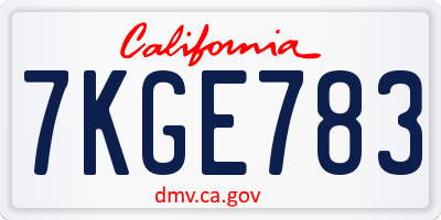 CA license plate 7KGE783