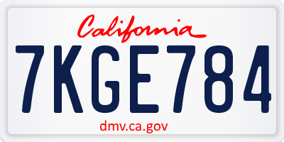 CA license plate 7KGE784