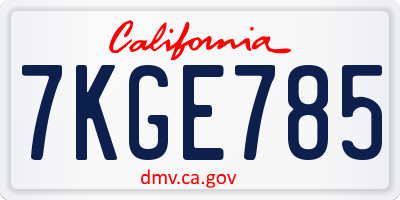 CA license plate 7KGE785
