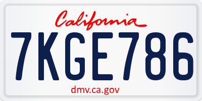 CA license plate 7KGE786