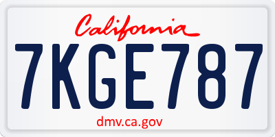 CA license plate 7KGE787