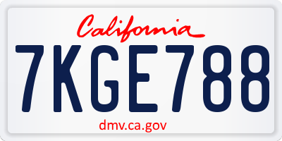 CA license plate 7KGE788
