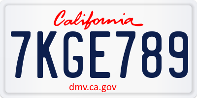 CA license plate 7KGE789