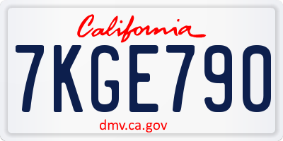 CA license plate 7KGE790
