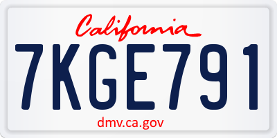 CA license plate 7KGE791