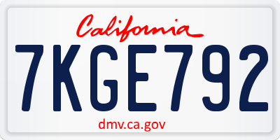 CA license plate 7KGE792