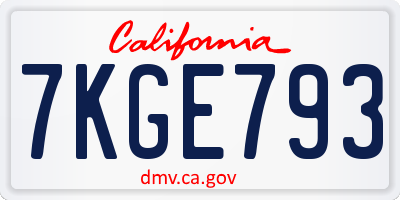 CA license plate 7KGE793