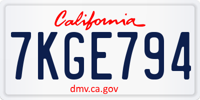CA license plate 7KGE794