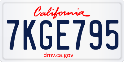 CA license plate 7KGE795