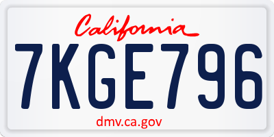 CA license plate 7KGE796