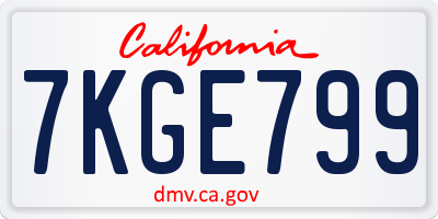CA license plate 7KGE799