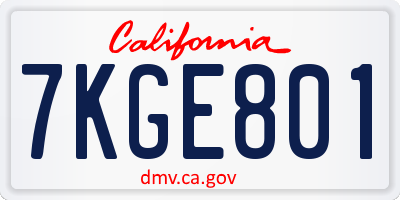 CA license plate 7KGE801