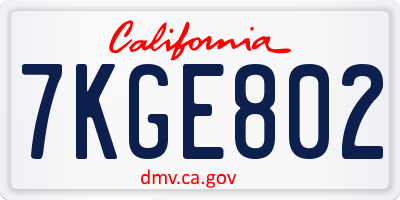 CA license plate 7KGE802