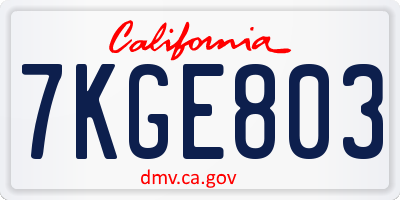 CA license plate 7KGE803