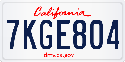CA license plate 7KGE804