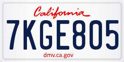 CA license plate 7KGE805
