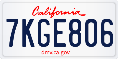 CA license plate 7KGE806