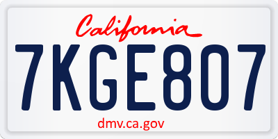 CA license plate 7KGE807