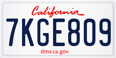 CA license plate 7KGE809