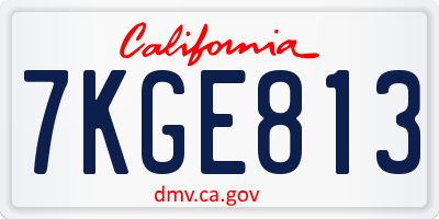 CA license plate 7KGE813