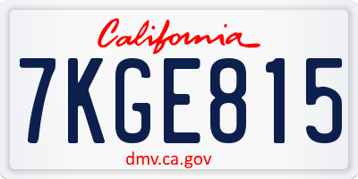 CA license plate 7KGE815