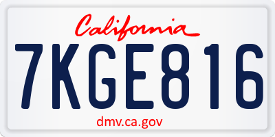CA license plate 7KGE816
