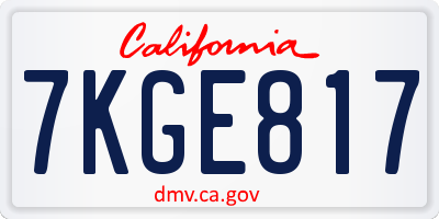 CA license plate 7KGE817