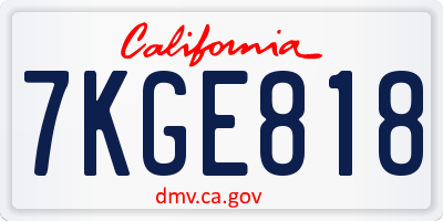 CA license plate 7KGE818