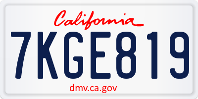CA license plate 7KGE819