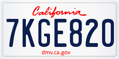 CA license plate 7KGE820