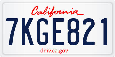 CA license plate 7KGE821