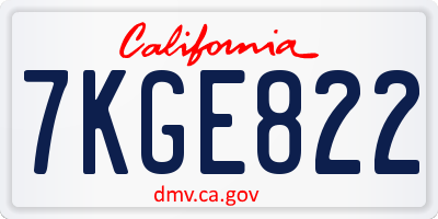 CA license plate 7KGE822