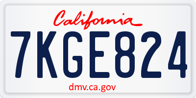 CA license plate 7KGE824